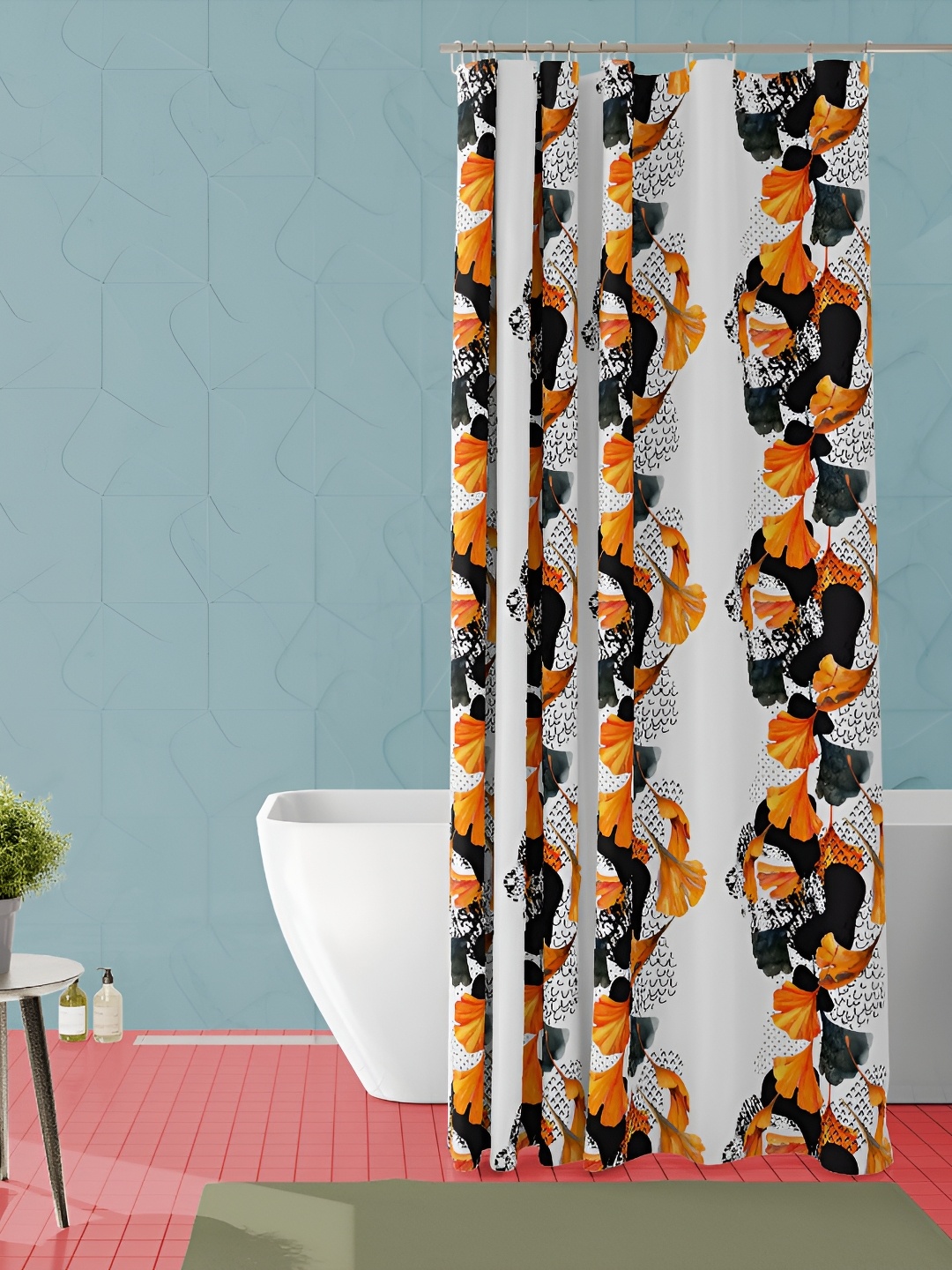 

ArtzFolio Grey and Black Floral Printed Waterproof Shower Curtain