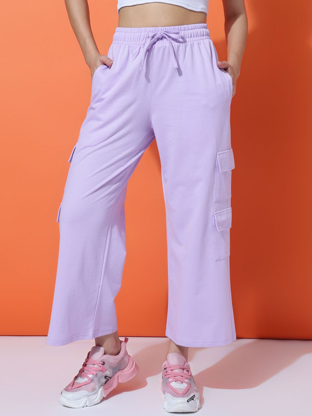 

MKH Women Cotton Mid Rise Cargo Track Pant, Purple