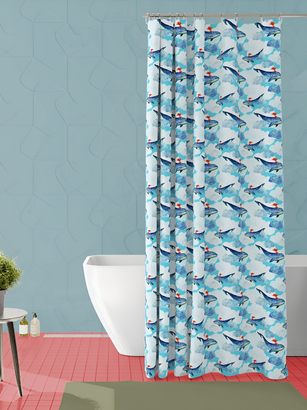 

ArtzFolio White & Blue Fish Printed Waterproof Shower Curtain