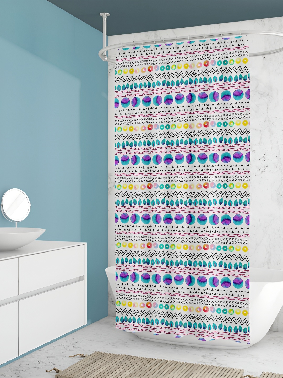 

ArtzFolio White & Blue Printed Waterproof Shower Curtain