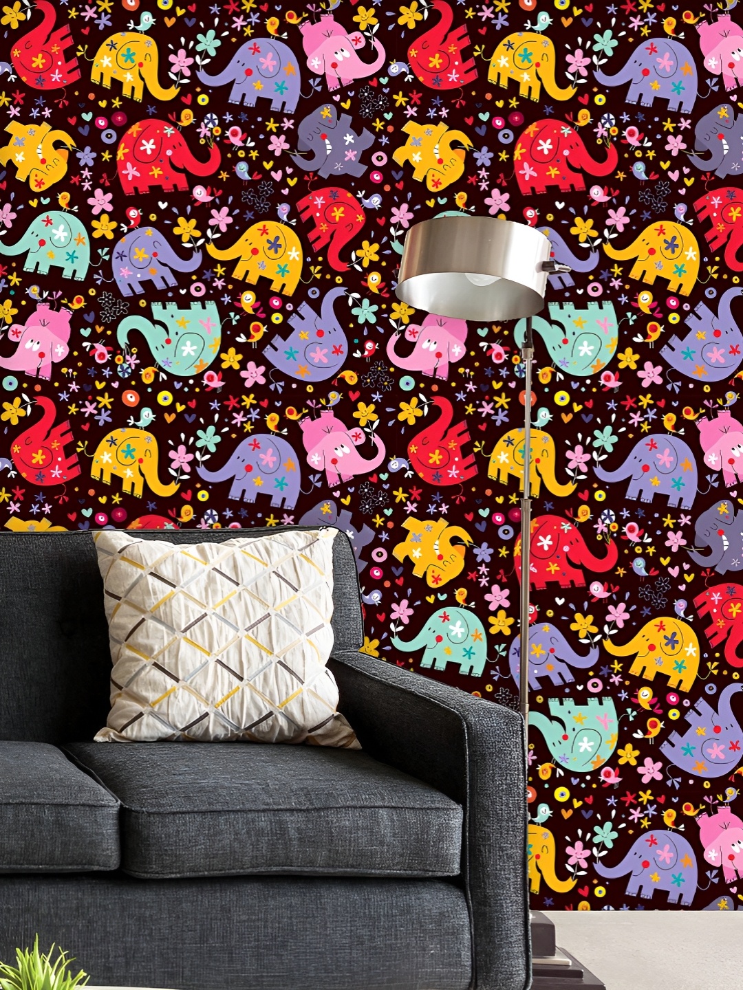 

ArtzFolio Printed UV-Resistant Anti-Bacterial Elephants Birds Flowers Peel & Stick Wallpaper, Multi