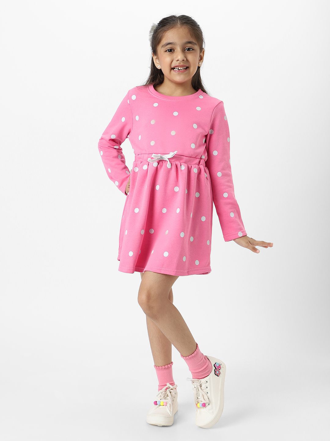 

Nauti Nati Girls Fleece Polka Dot Printed Bow Belted Dress, Pink