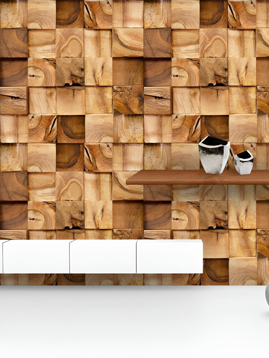 

ArtzFolio Printed UV-Resistant Anti-Bacterial Wooden Blocks Peel & Stick Wallpaper, Multi