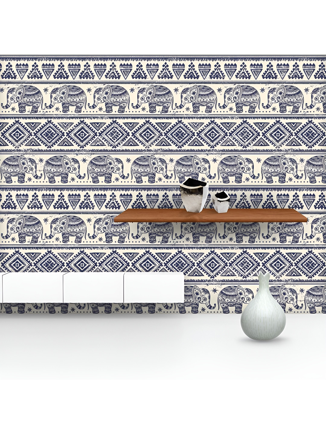 

ArtzFolio Printed UV-Resistant Anti-Bacterial Ethnic Elephant Peel & Stick Wallpaper, Multi