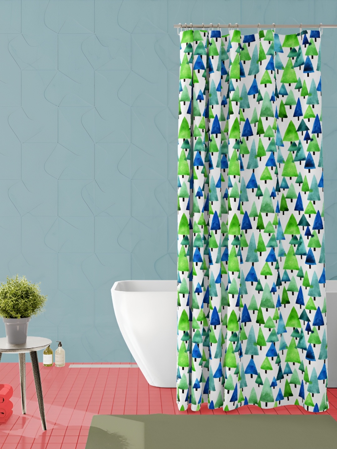 

ArtzFolio White & Green Geometric Printed Waterproof Shower Curtain