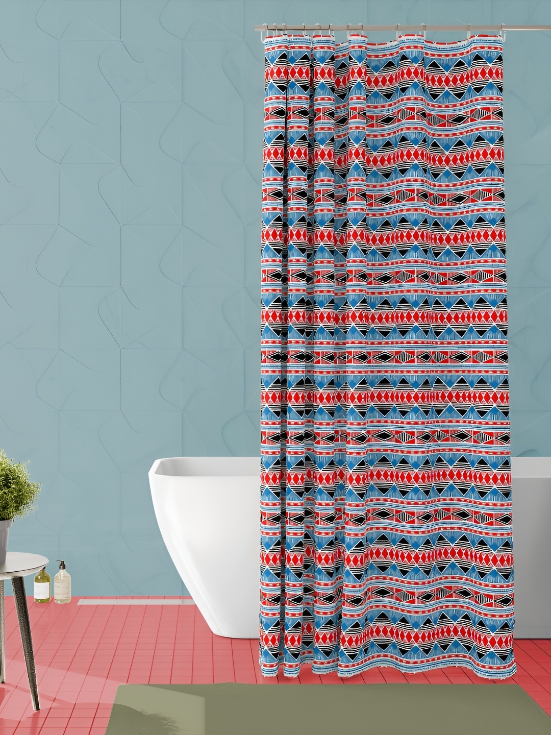 

ArtzFolio Red and Blue Geometric Printed Waterproof Shower Curtain
