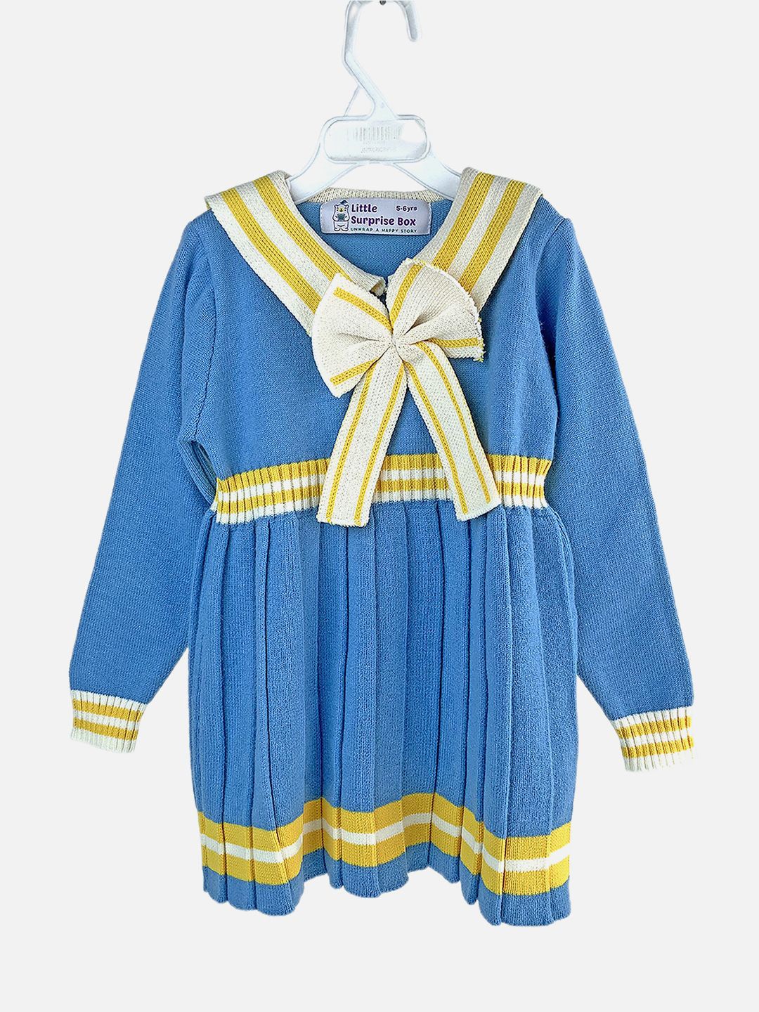 

Little Surprise Box LLP Girls Colourblocked Round Neck Fit & Flare Dress, Blue