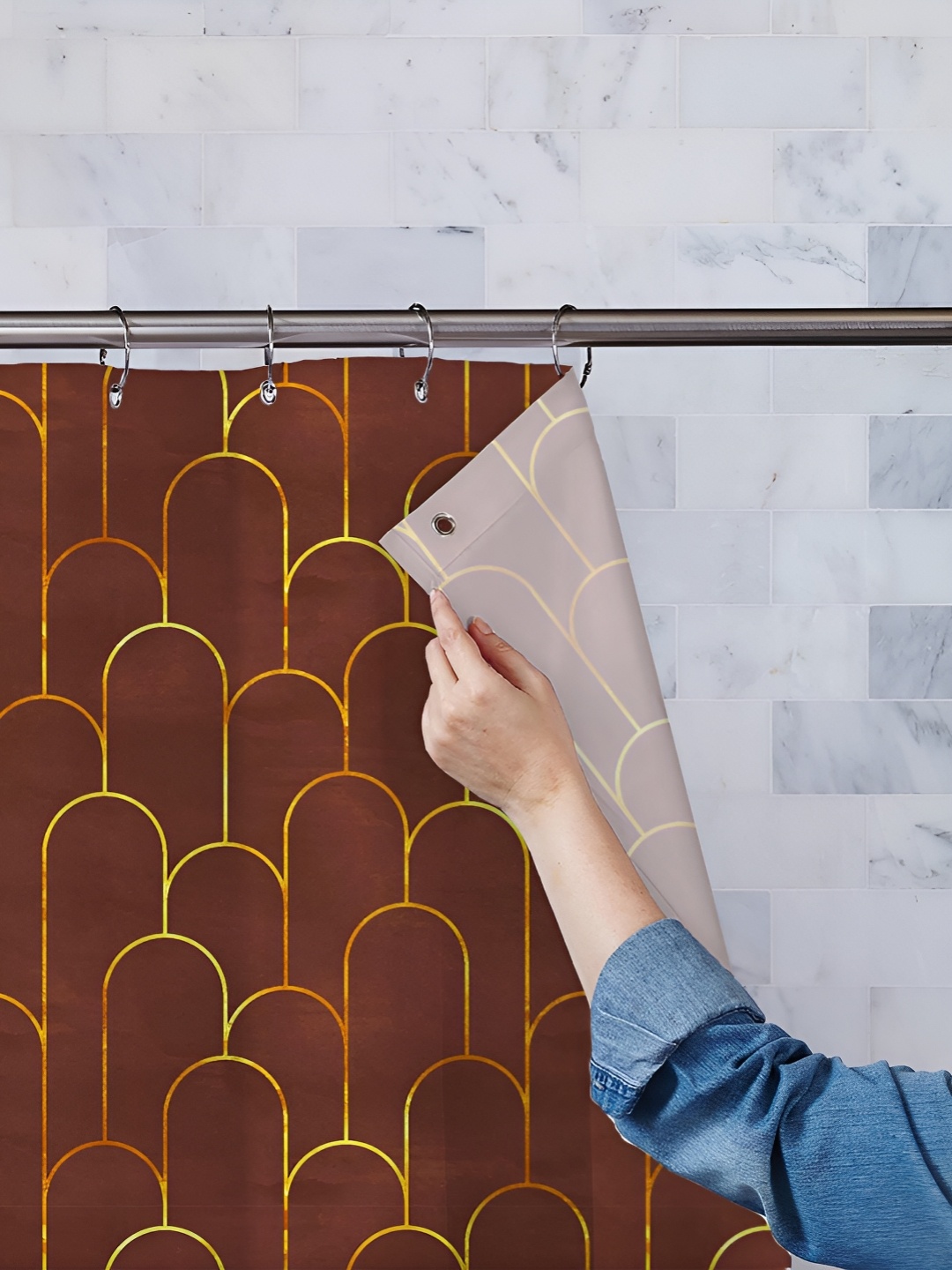 

ArtzFolio Brown & Yellow Printed Waterproof Shower Curtain