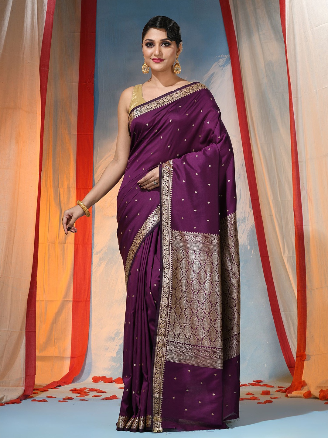 

DESH BIDESH Ethnic Motifs Zari Saree, Purple