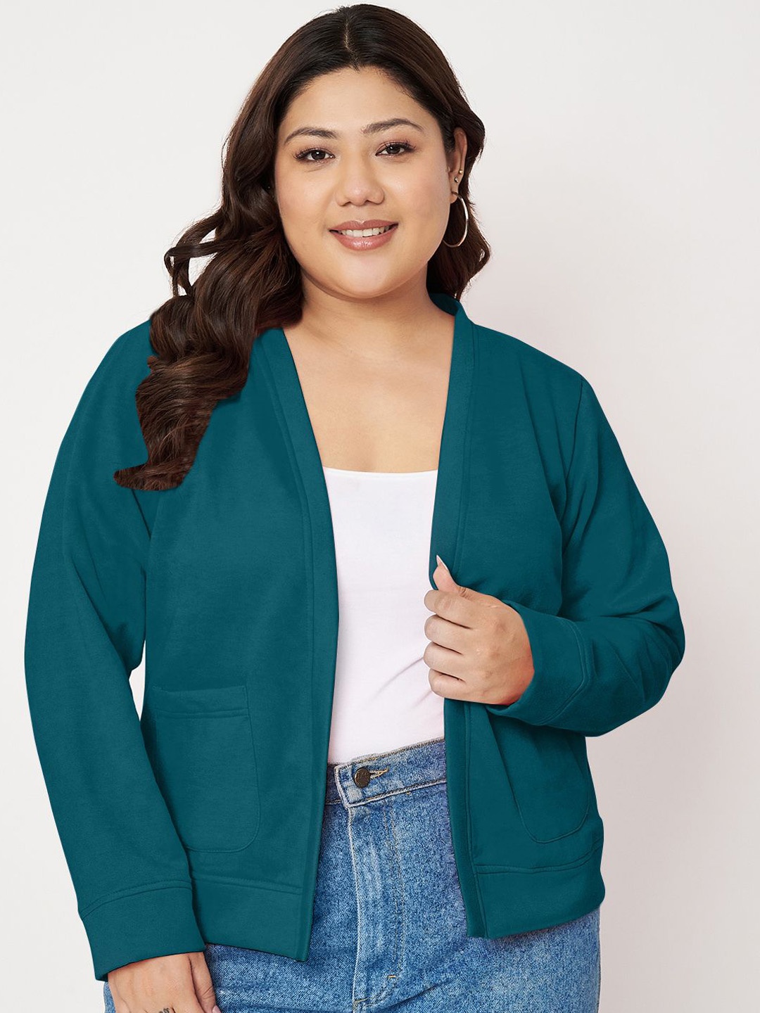 

BRINNS Plus Size Fleece Open Front Jacket, Teal