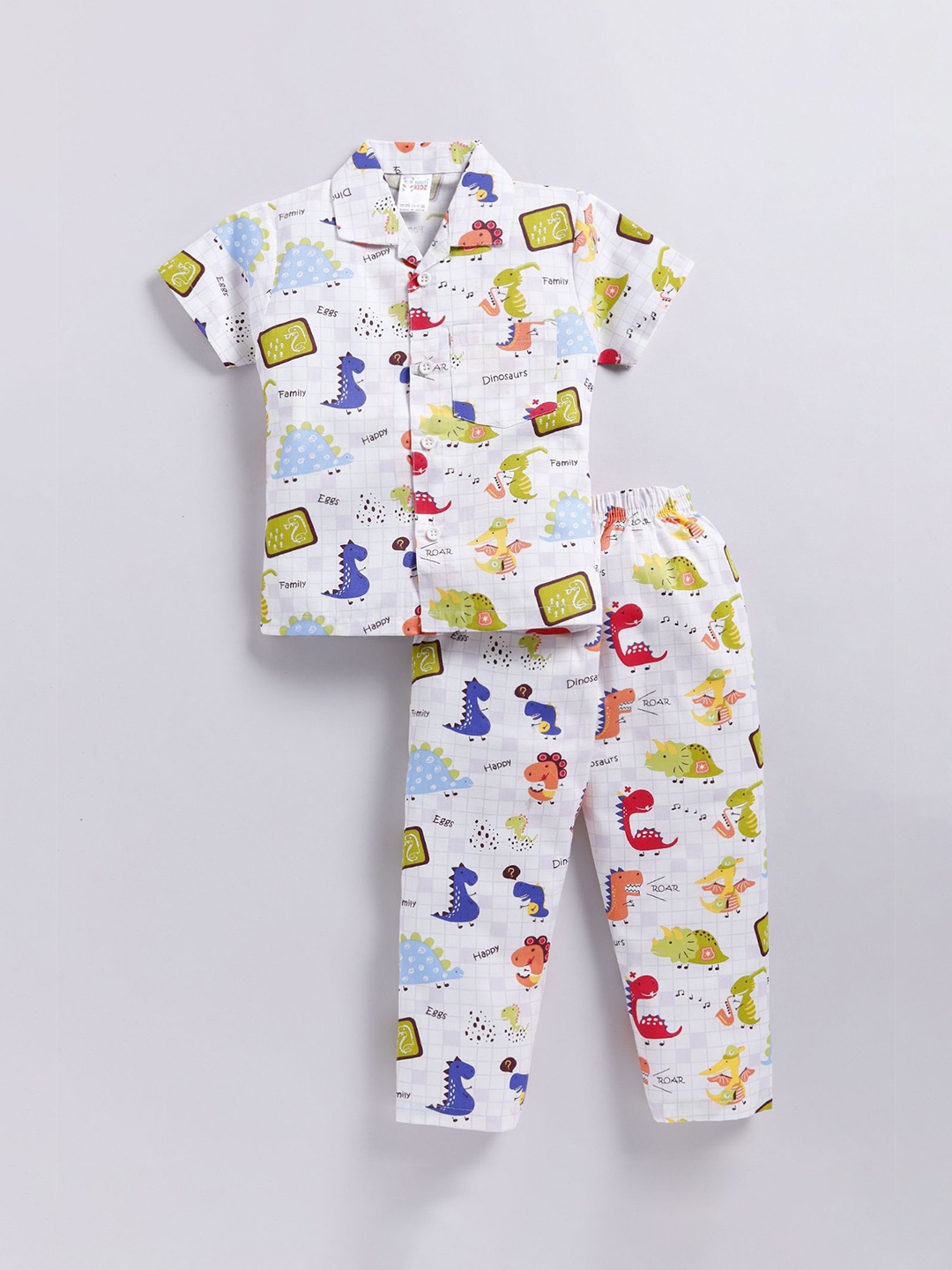 

NAUTI KIDZ Boys Printed Shirt Collar Pure Cotton Night Suit, White