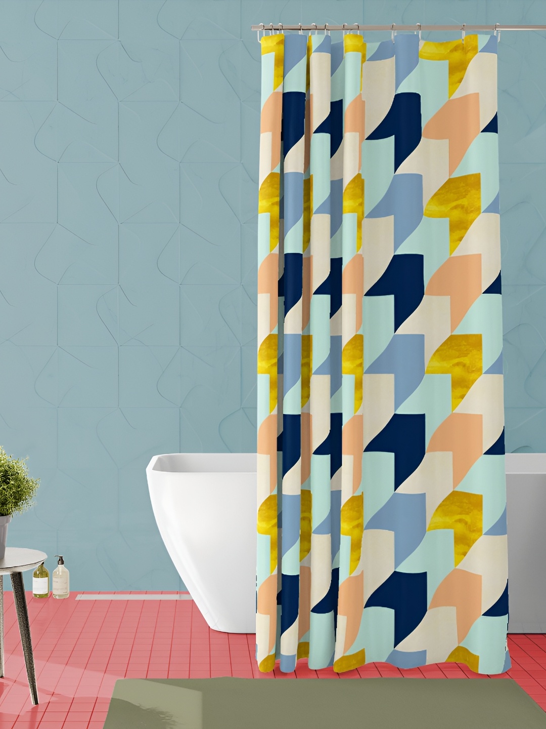 

ArtzFolio Blue and Yellow Geometric Printed Waterproof Shower Curtain