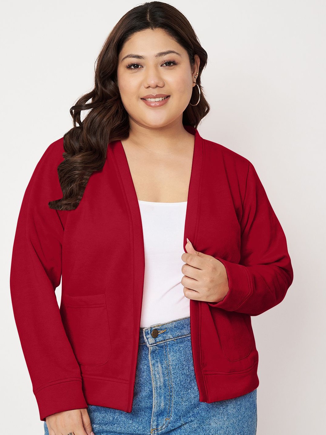 

BRINNS Plus Size Fleece Open Front Jacket, Maroon