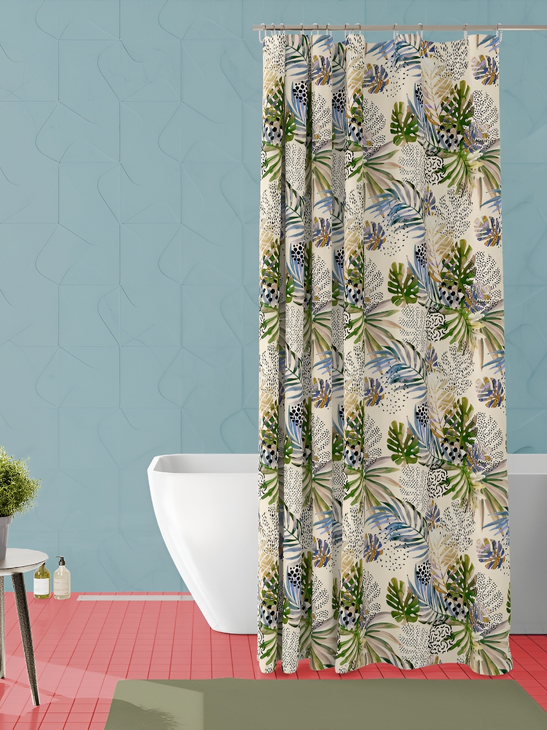 

ArtzFolio Off White & Green Tropical Printed Waterproof Shower Curtain