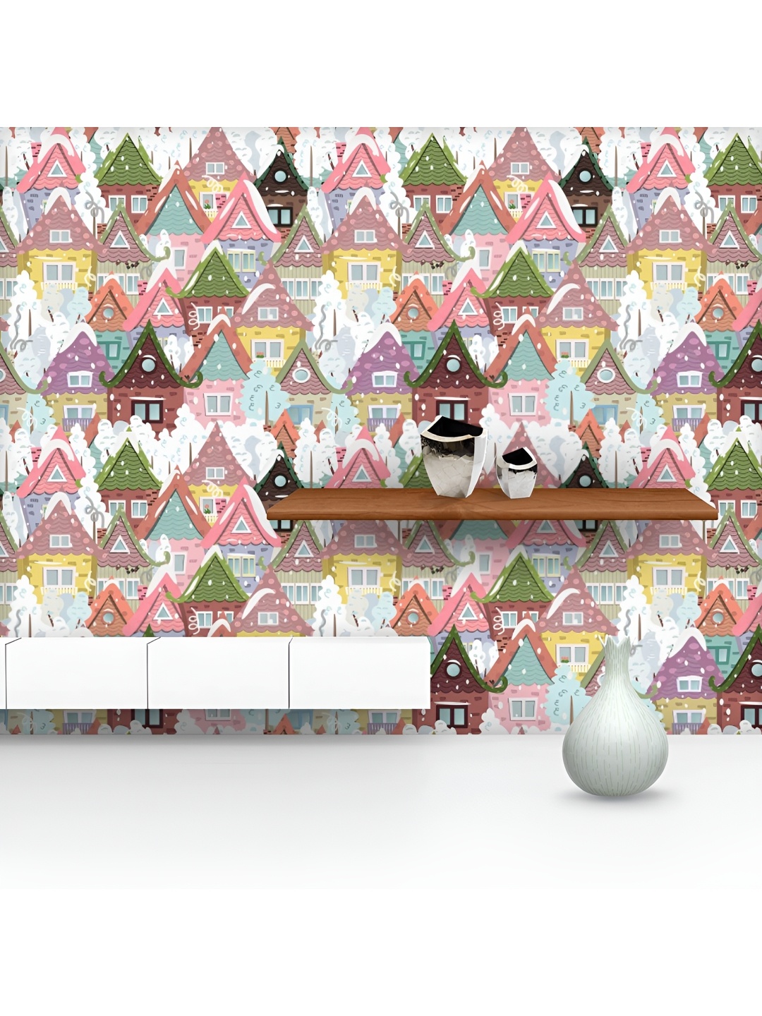 

ArtzFolio Printed UV-Resistant Anti-Bacterial Cute Houses Peel & Stick Wallpaper, Multi