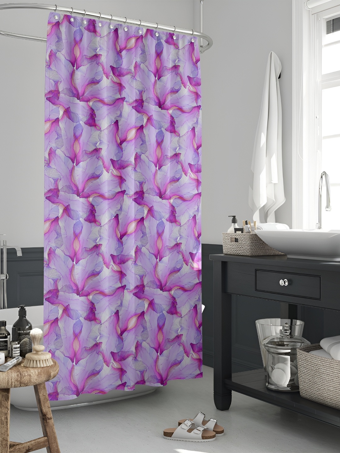 

ArtzFolio Purple & Pink Floral Printed Waterproof Shower Curtain