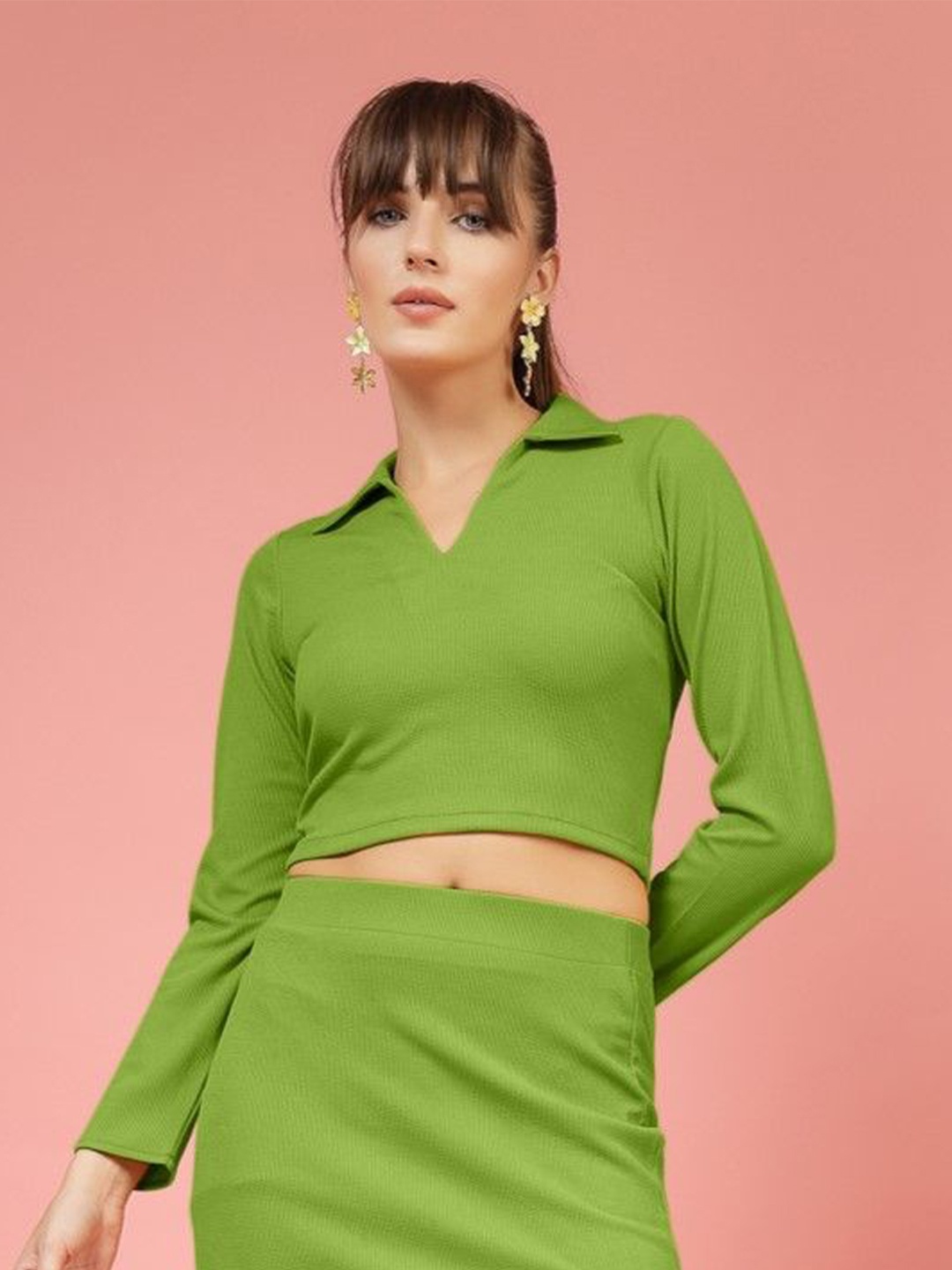 

Oomph! Women Shirt Style Crop Top, Green