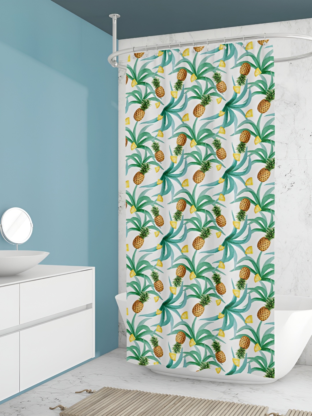 

ArtzFolio White, Green & Yellow Pineapple Print Waterproof Shower Curtain