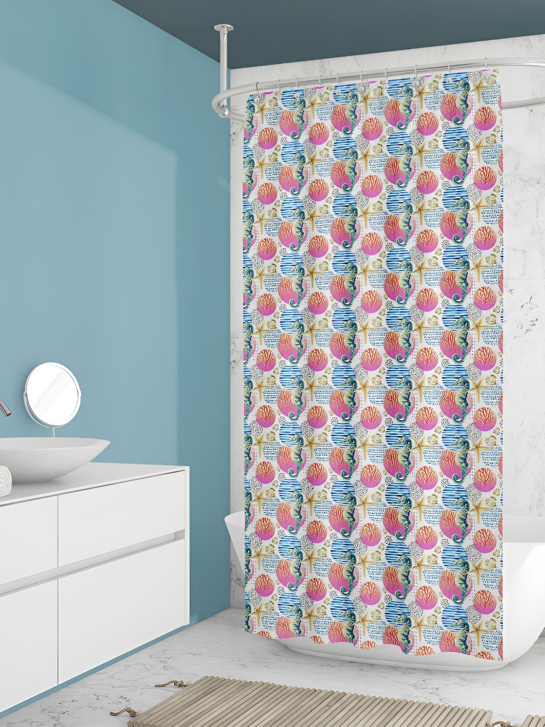 

ArtzFolio Blue & Pink Aqua Printed Waterproof Shower Curtain