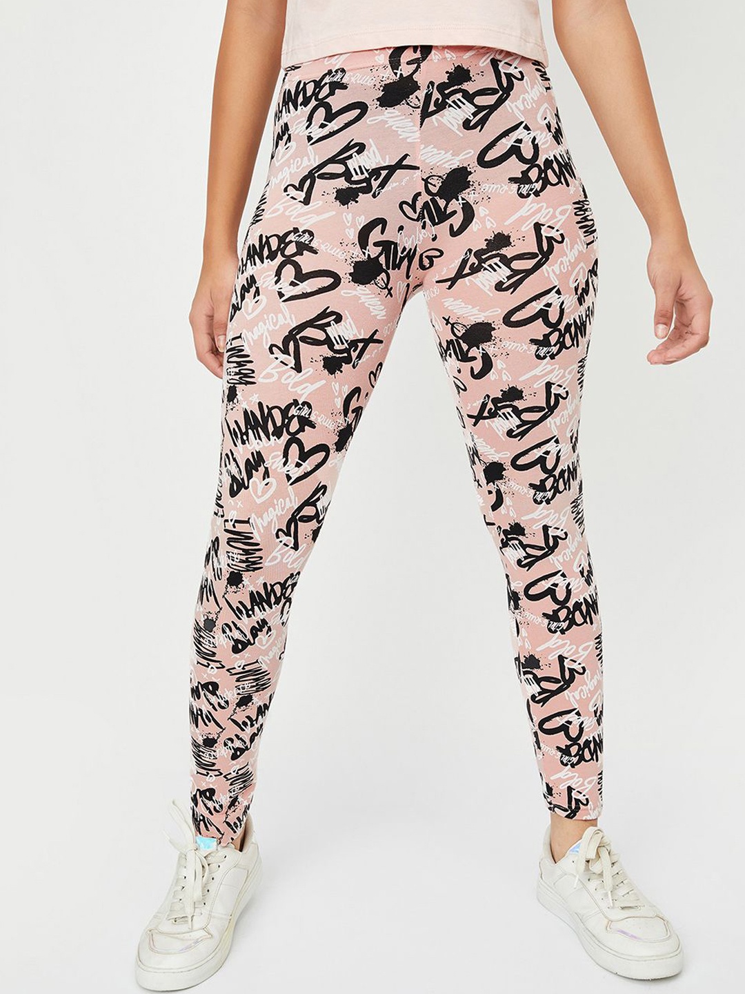 

max Girls Printed Ankle Length Leggings, Pink