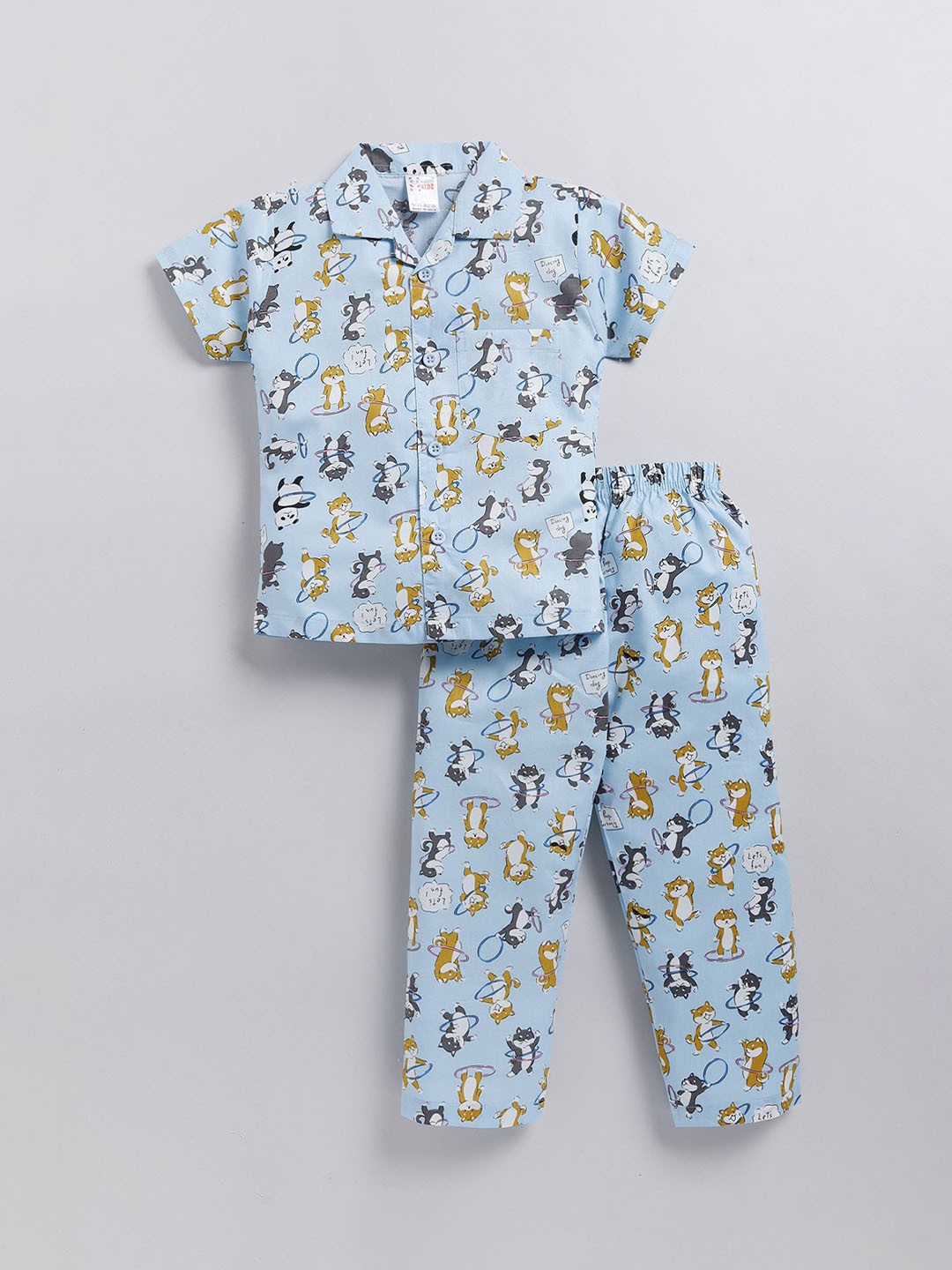 

NAUTI KIDZ Boys Printed Pure Cotton Lapel Collar Night suit, Blue