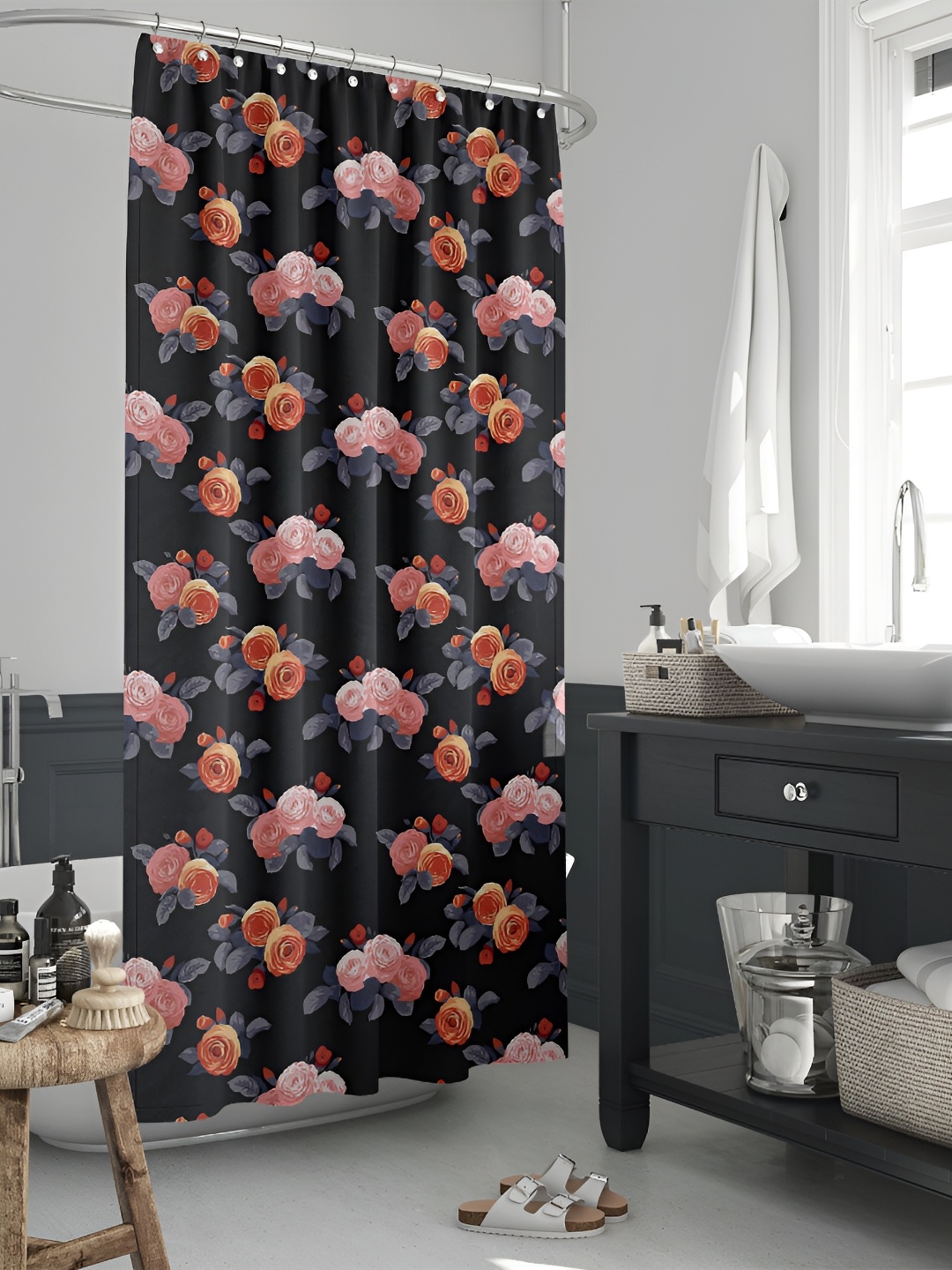

ArtzFolio Black & Pink Printed Waterproof Shower Curtain