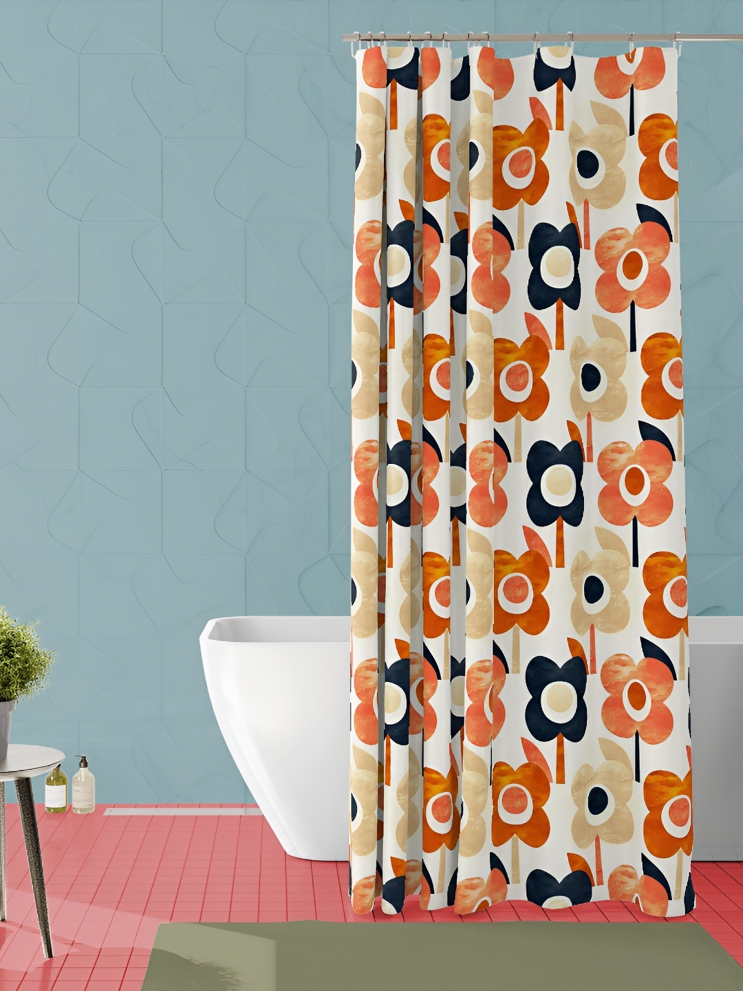 

ArtzFolio Beige & Orange Coloured Floral Printed Waterproof Shower Curtain