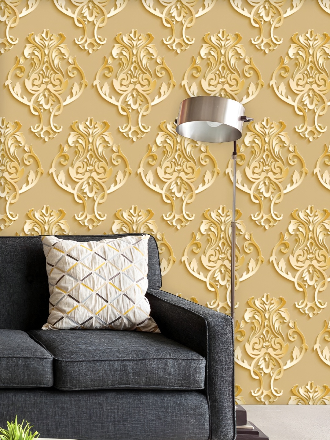 

ArtzFolio Printed UV-Resistant Anti-Bacterial Luxury Damask Pattern Peel & Stick Wallpaper, Multi