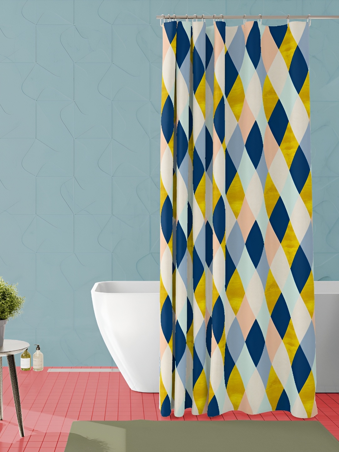 

ArtzFolio Blue & Mustard Yellow Printed Waterproof Shower Curtain