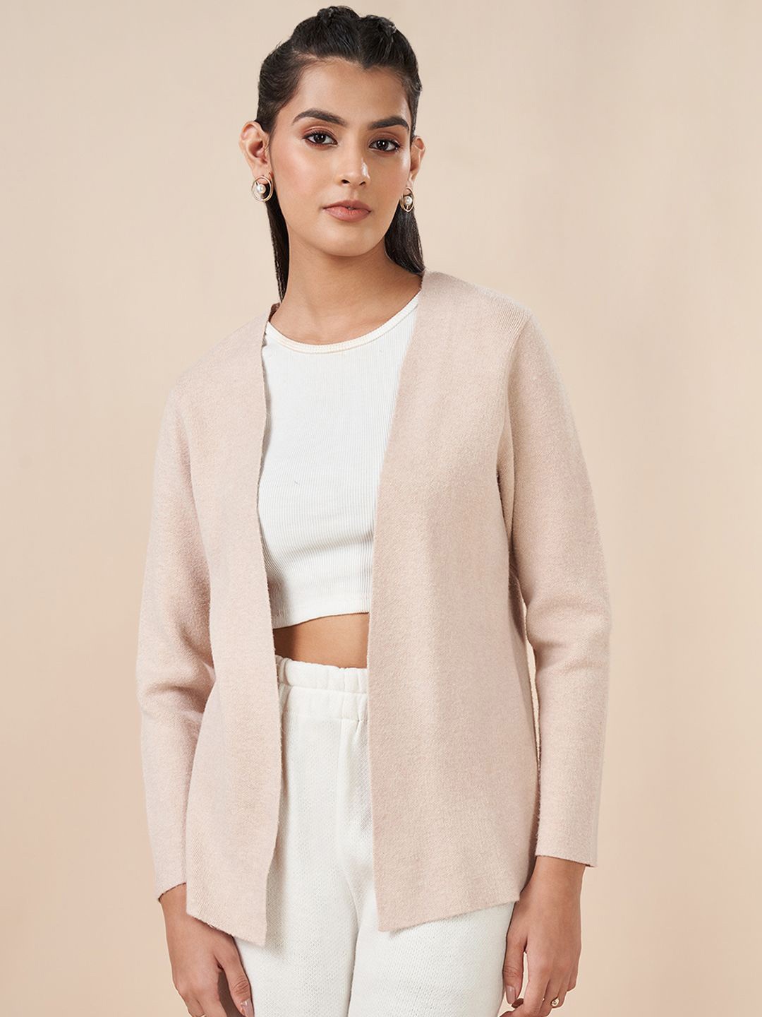 

AKKRITI BY PANTALOONS Women Round Neck Cardigan, Khaki