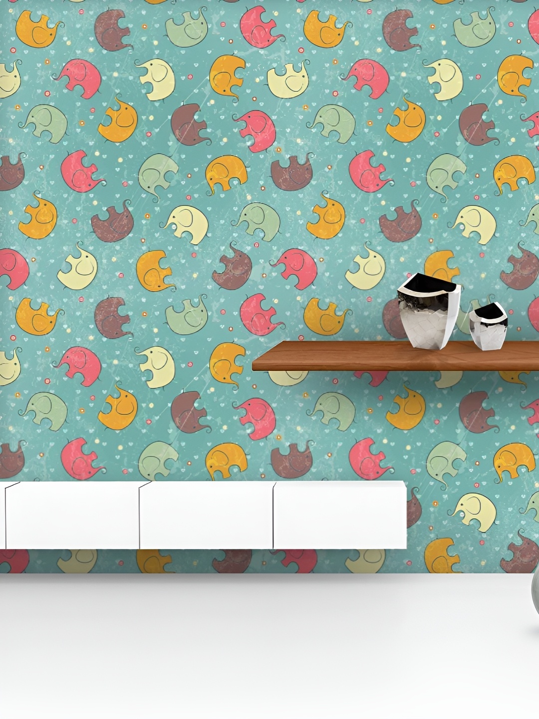 

ArtzFolio Printed UV-Resistant Anti-Bacterial Baby Elephants Peel & Stick Wallpaper, Multi