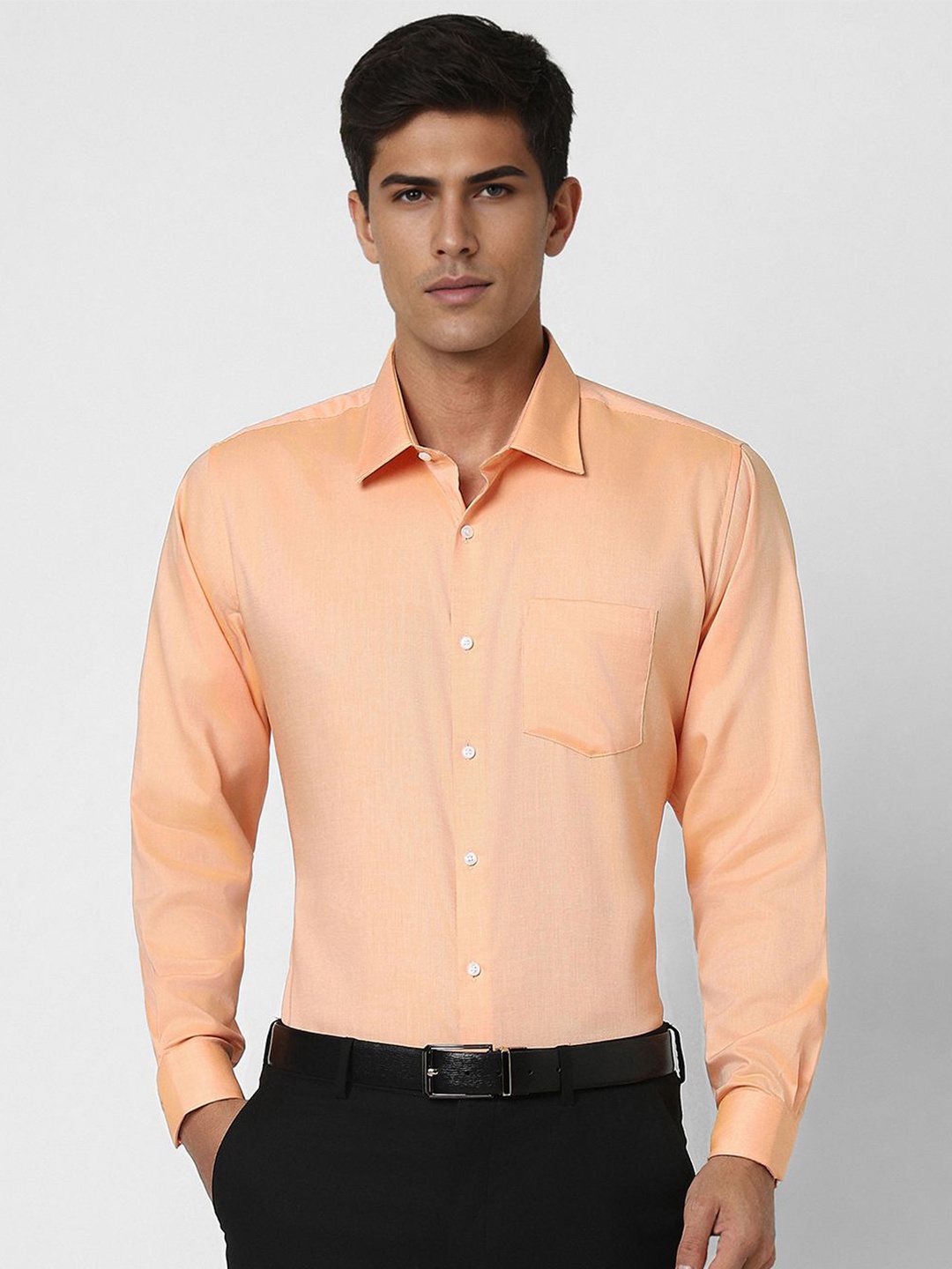 

Van Heusen Men Spread Collar Solid Cotton Slim Fit Formal Shirt, Orange