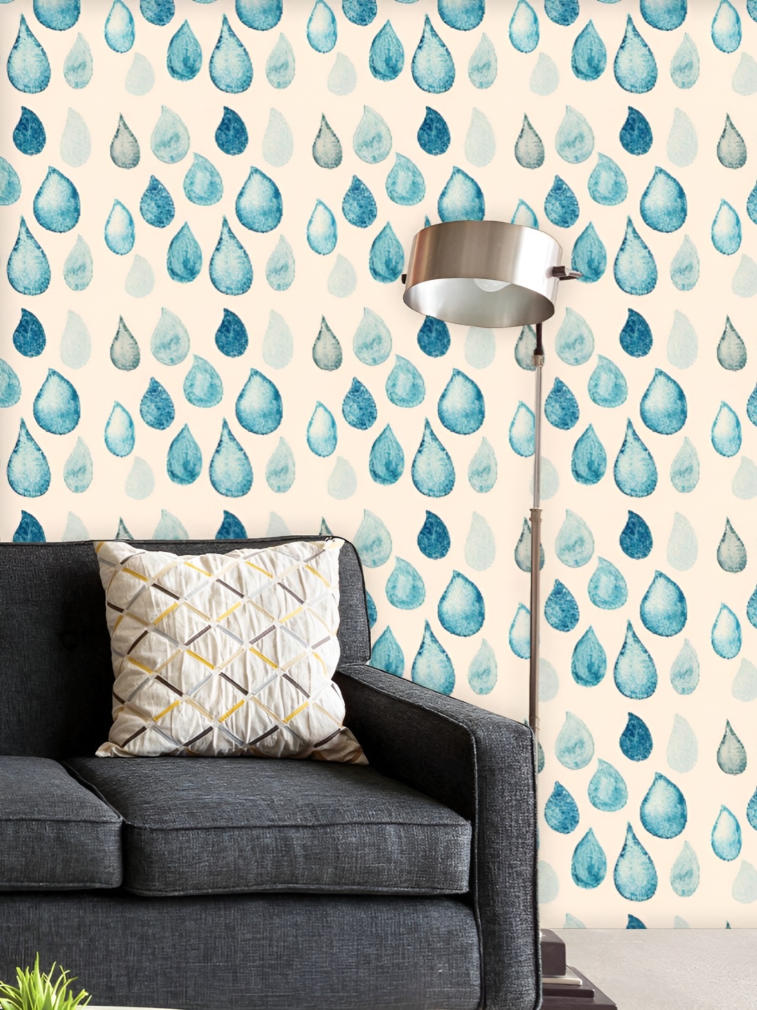 

ArtzFolio Printed UV-Resistant Anti-Bacterial Blue White Rain Drops Peel & Stick Wallpaper, Multi