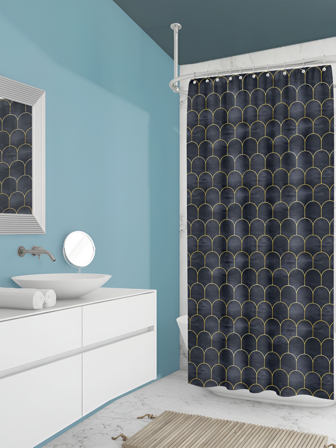 

ArtzFolio Black and Yellow Geometric Printed Waterproof Shower Curtain