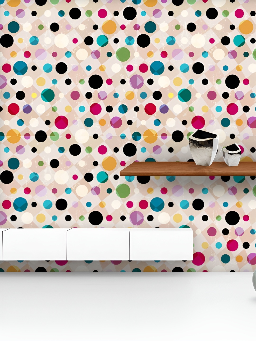 

ArtzFolio Printed UV-Resistant Anti-Bacterial Retro Vintage CirclesPeel & Stick Wallpaper, Multi