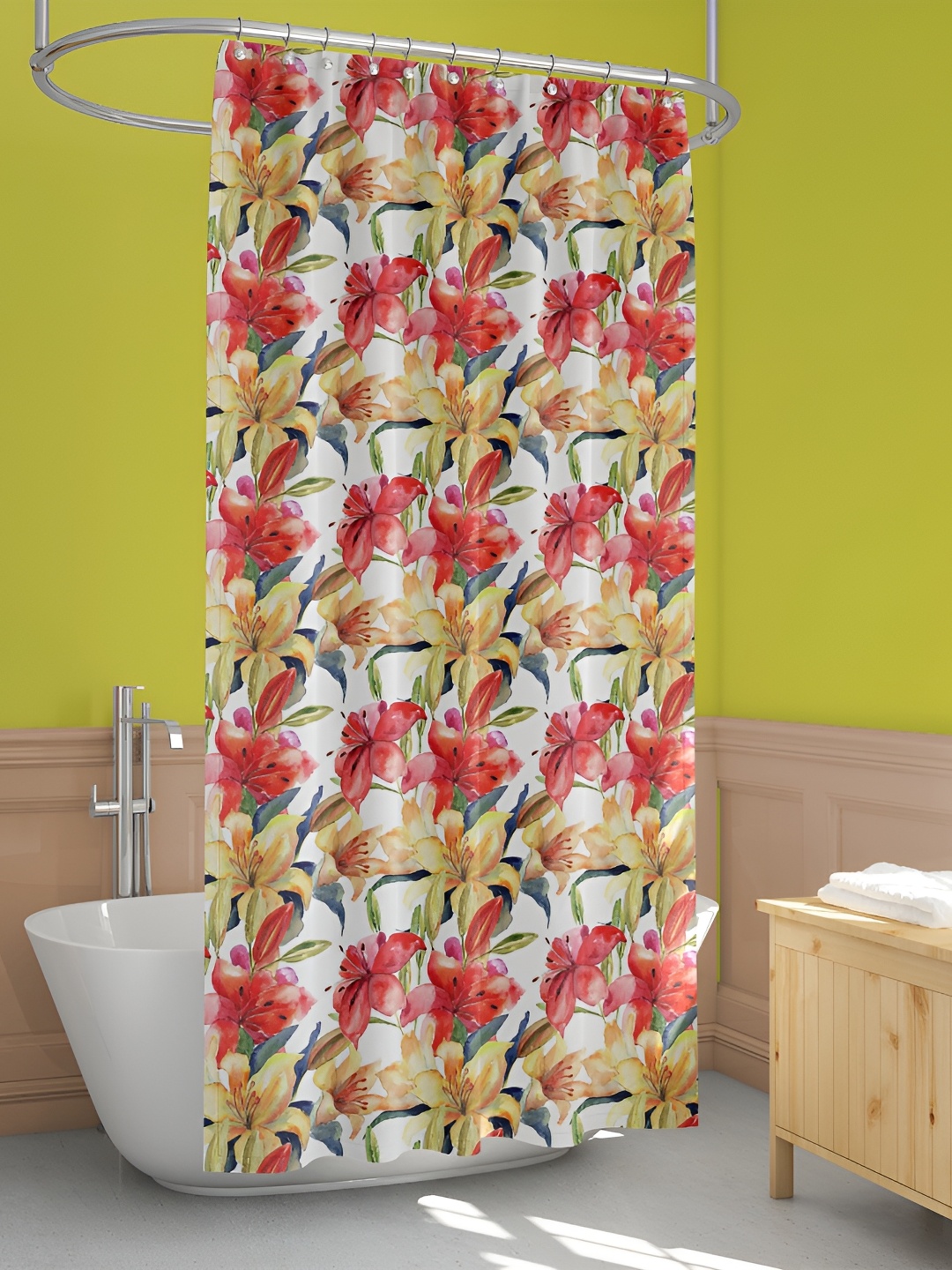 

ArtzFolio White & Red Printed Waterproof Shower Curtain