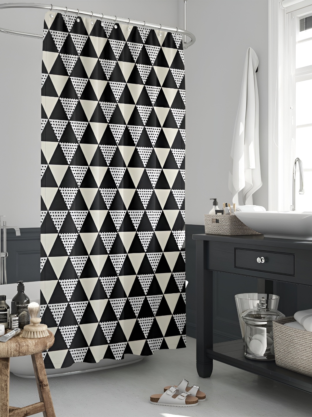 

ArtzFolio Beige & Black Printed Waterproof Shower Curtain