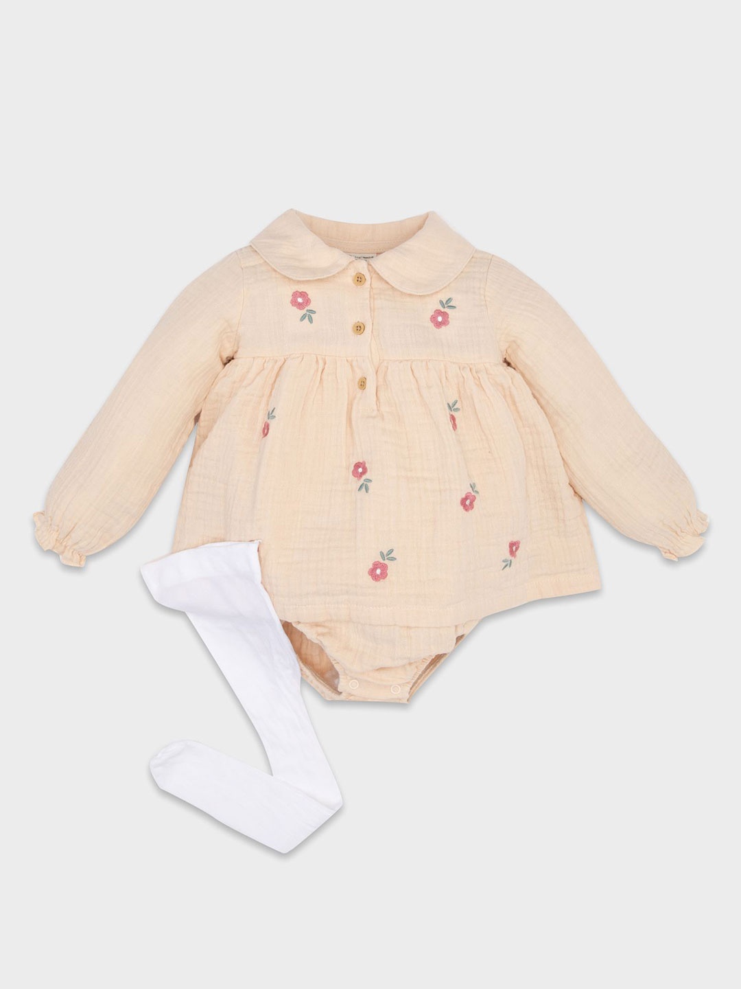 

DeFacto Infants Embroidered Cotton Bodysuits, Beige