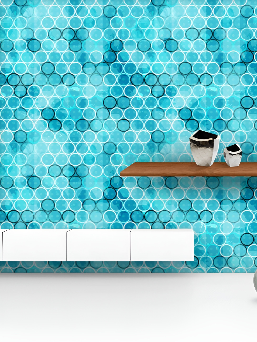 

ArtzFolio Printed UV-Resistant Anti-Bacterial Grunge Blue Circle Peel & Stick Wallpaper, Multi