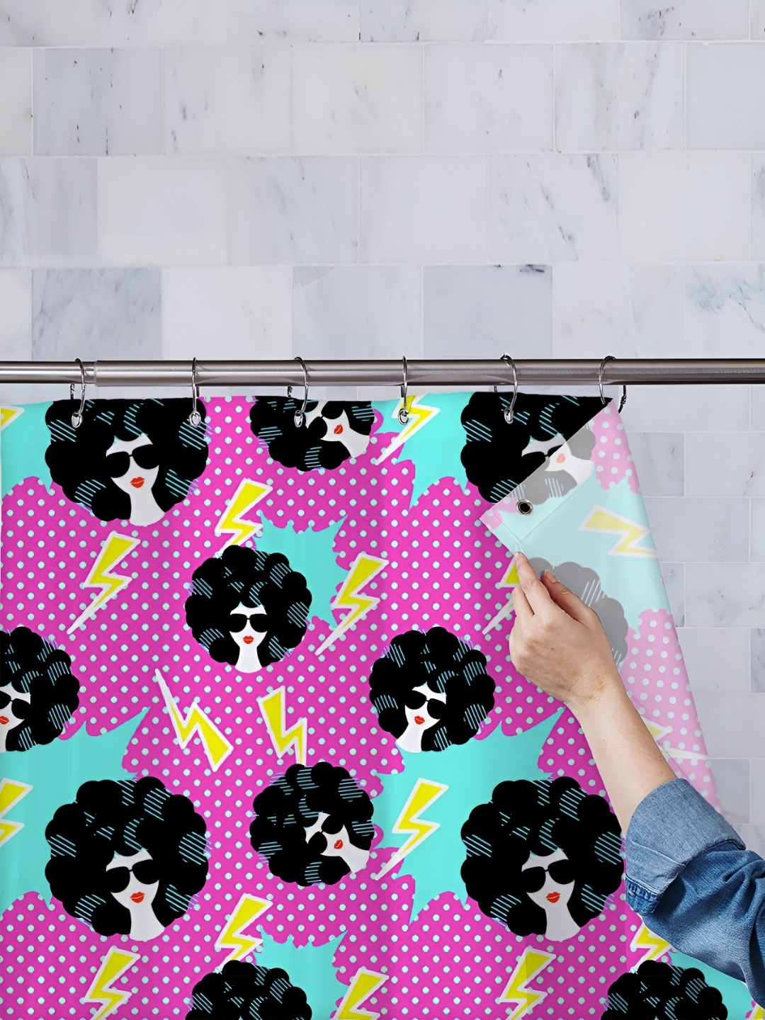 

ArtzFolio Pink & Black Printed Waterproof Shower Curtain