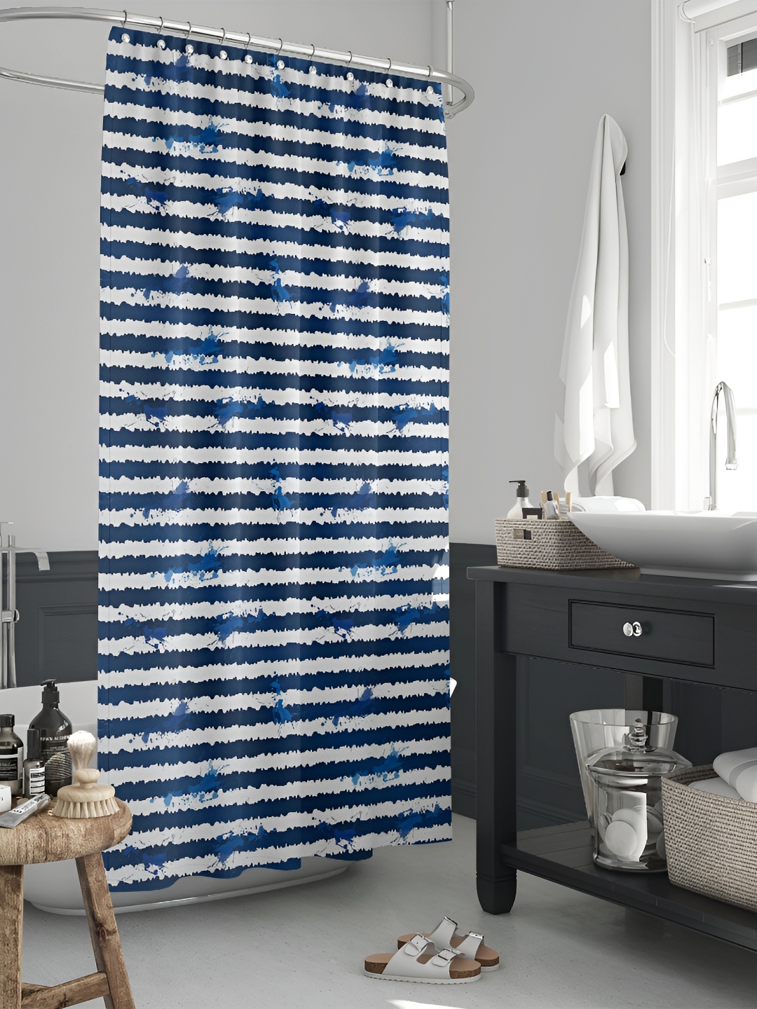 

ArtzFolio White & Blue Printed Waterproof Shower Curtain