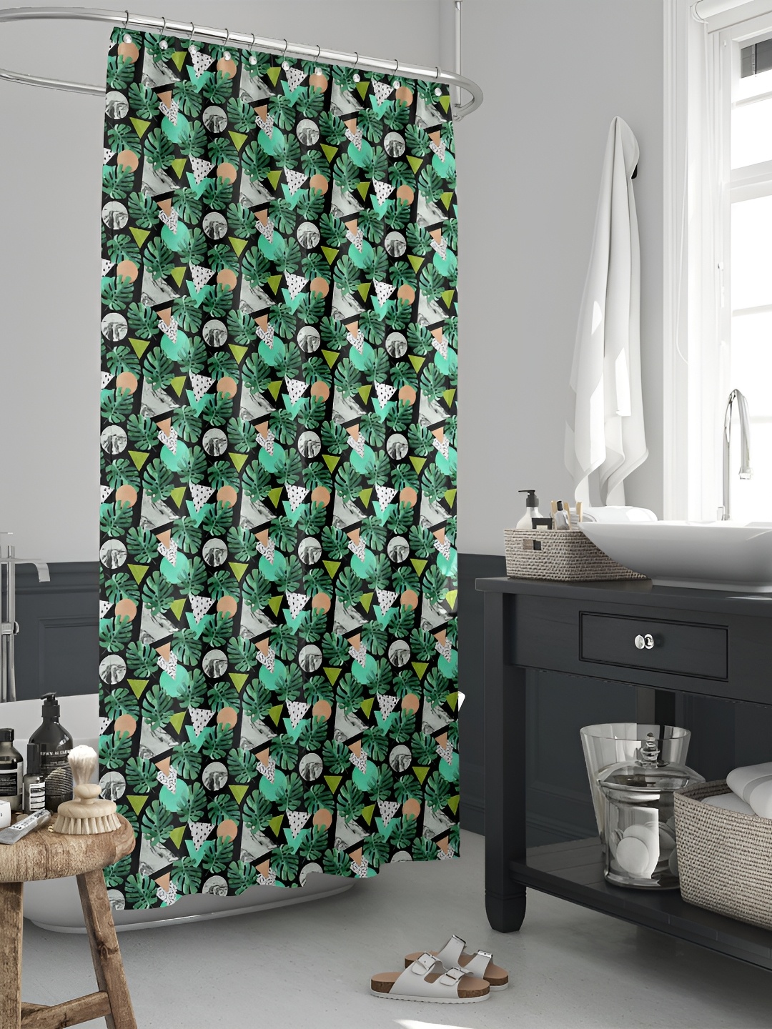 

ArtzFolio Green and White Geometric Printed Waterproof Shower Curtain