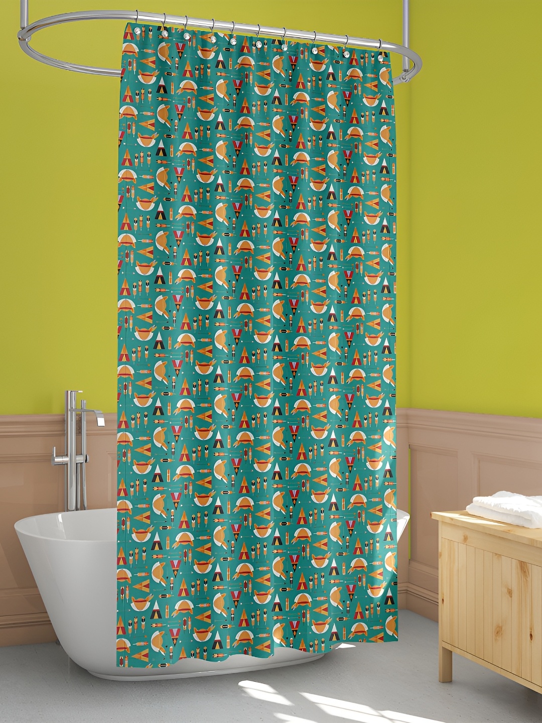 

ArtzFolio Teal Green & Yellow Printed Water Proof Shower Curtain