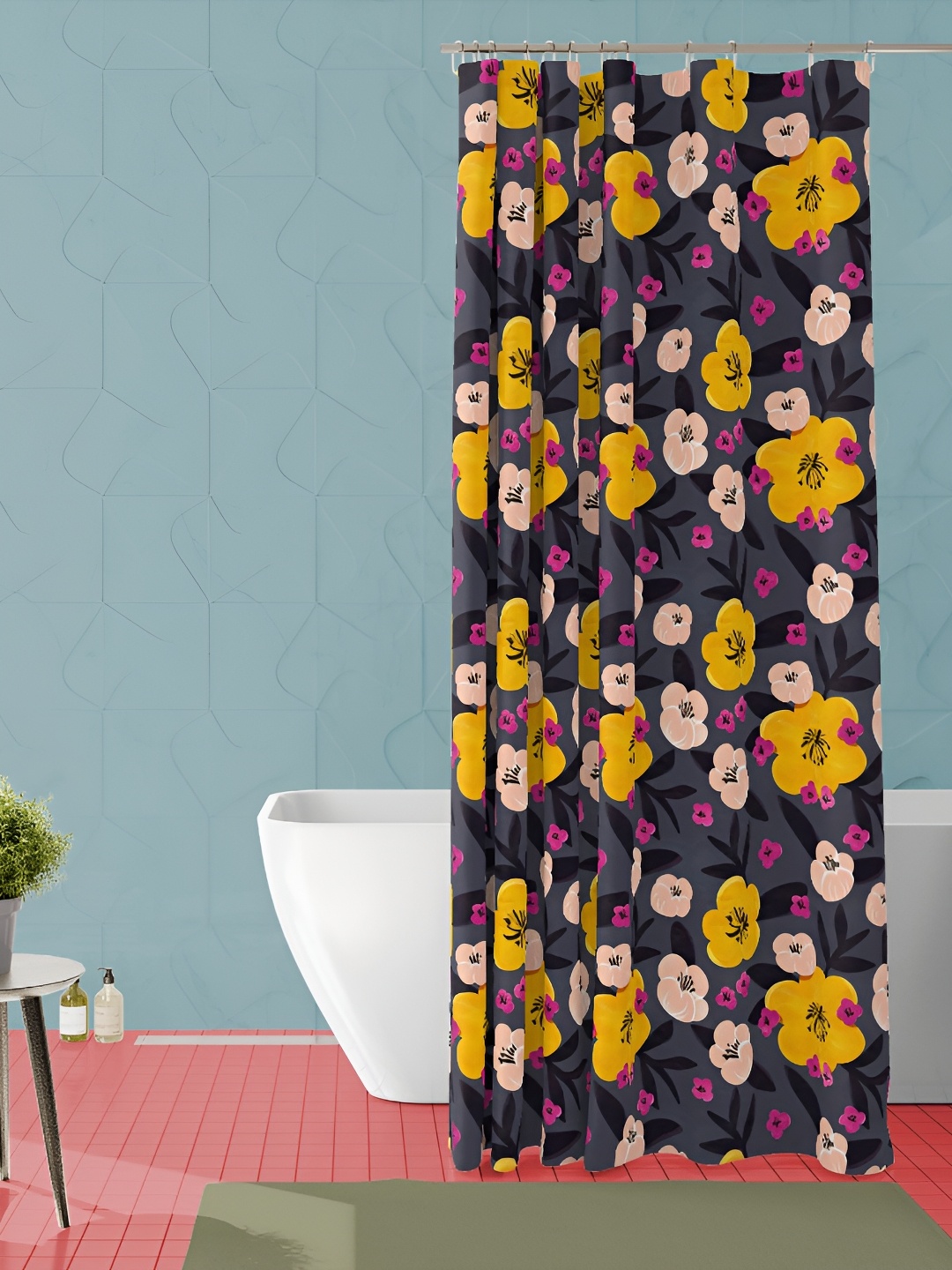 

ArtzFolio Black & Yellow Floral Printed Waterproof Shower Curtain
