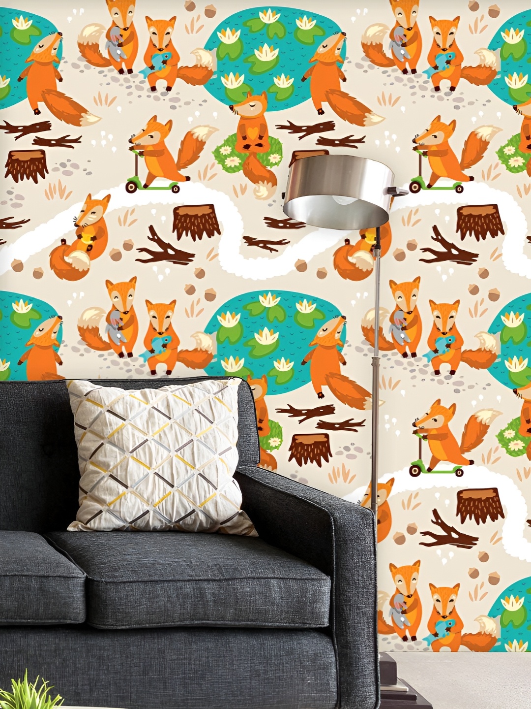 

ArtzFolio Printed UV-Resistant Anti-Bacterial Cute Little Fox Peel & Stick Wallpaper, Multi