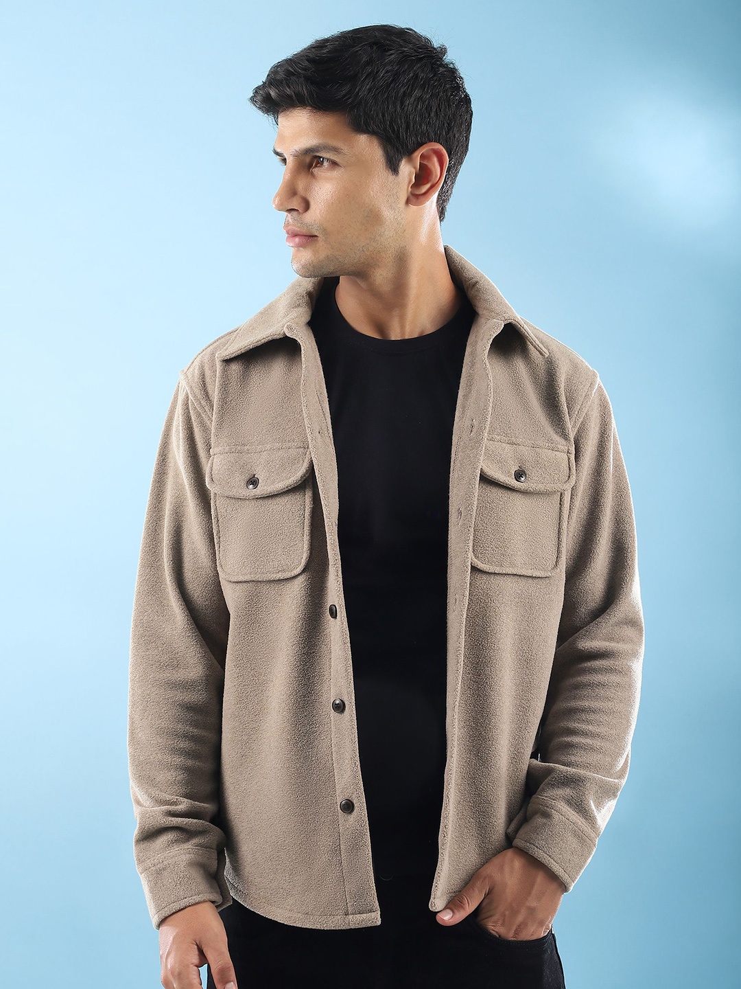 

Beyoung Men Woollen Crop Tailored Jacket, Beige