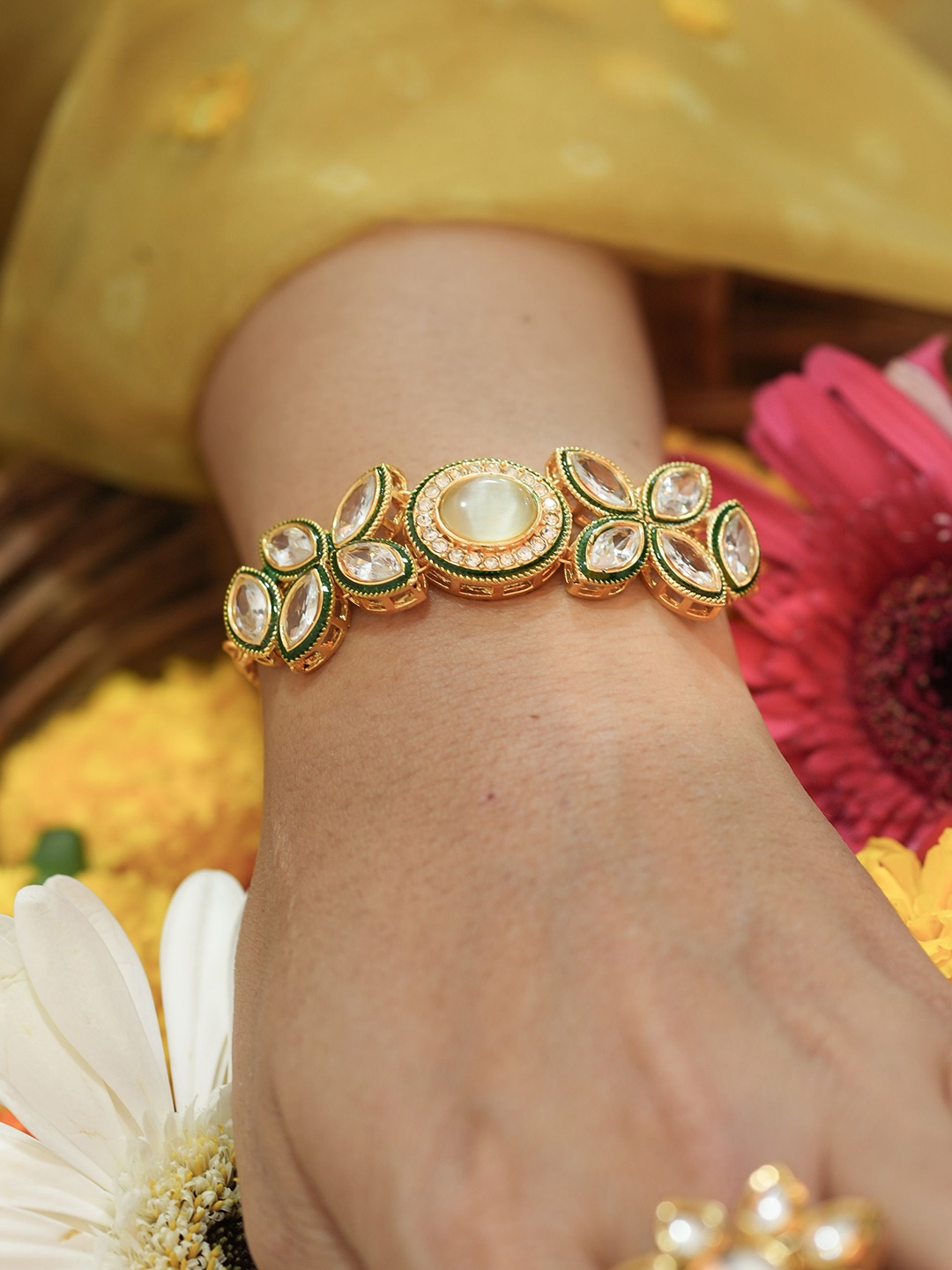 

Mirraw Gold-Plated Kundan Studded Wraparound Bracelet