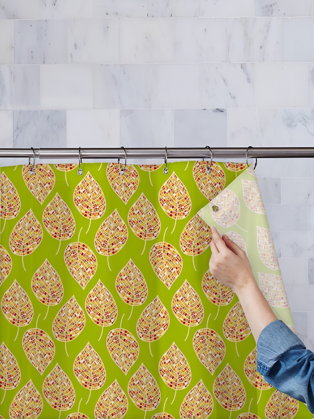 

ArtzFolio Green & Yellow Printed Waterproof Shower Curtain