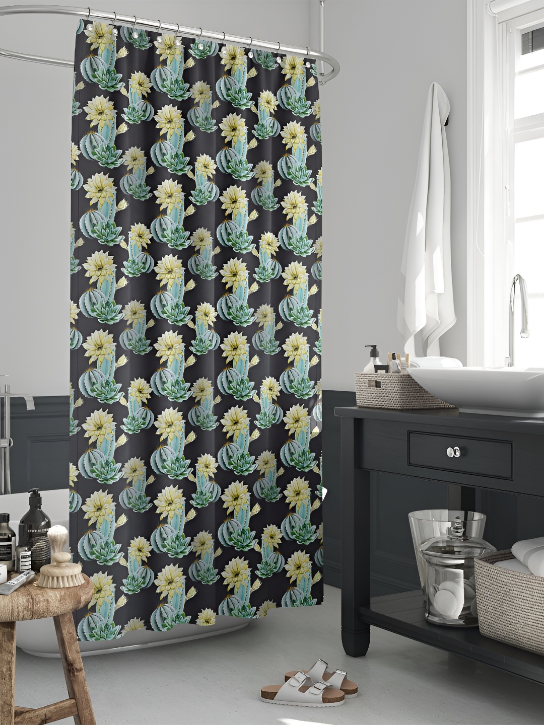 

ArtzFolio Black & Blue Printed Waterproof Shower Curtains