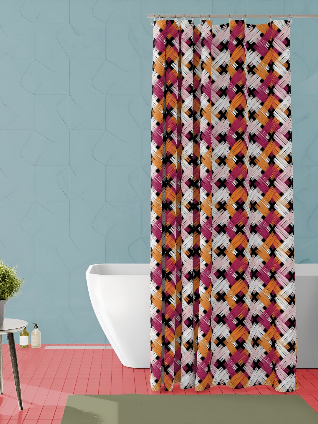 

ArtzFolio White & Pink Printed Waterproof Shower Curtain